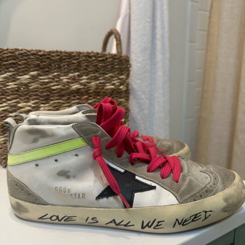 Golden Goose High-Top Sneakers with Pink and Gray Accents - Picture 2 of 7
